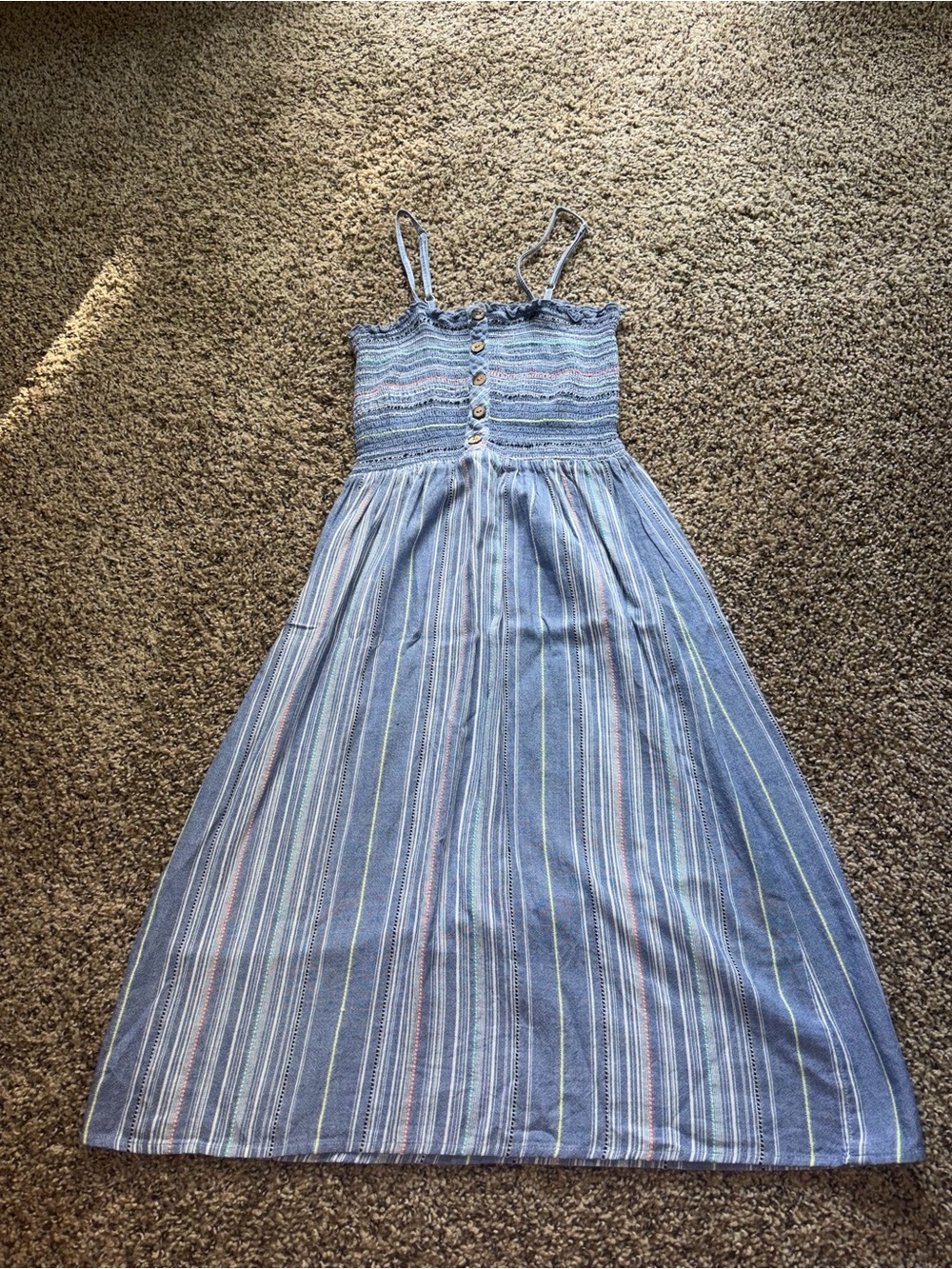 Nordstrom Blue Striped Smocked Maxi Sundress